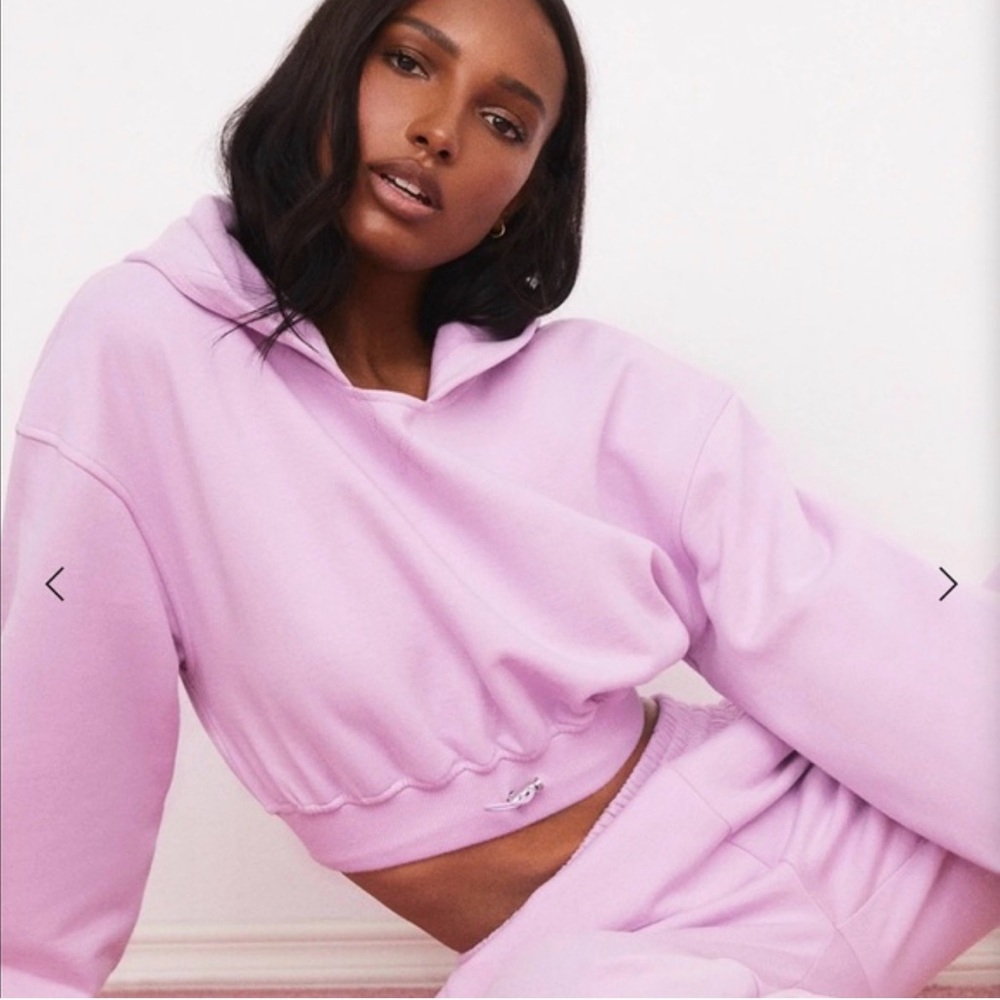For Love And Lemons Light Pink Cropped Hoodie